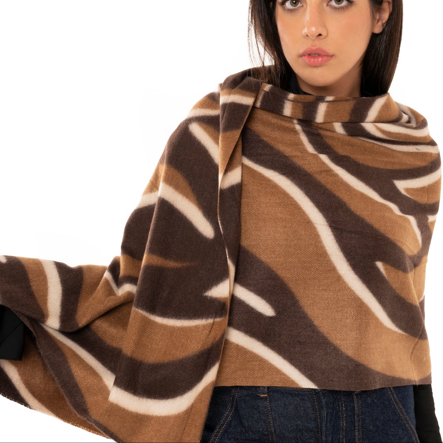 Sciarpa in lana con stampa fango e marrone - Mya Accessories