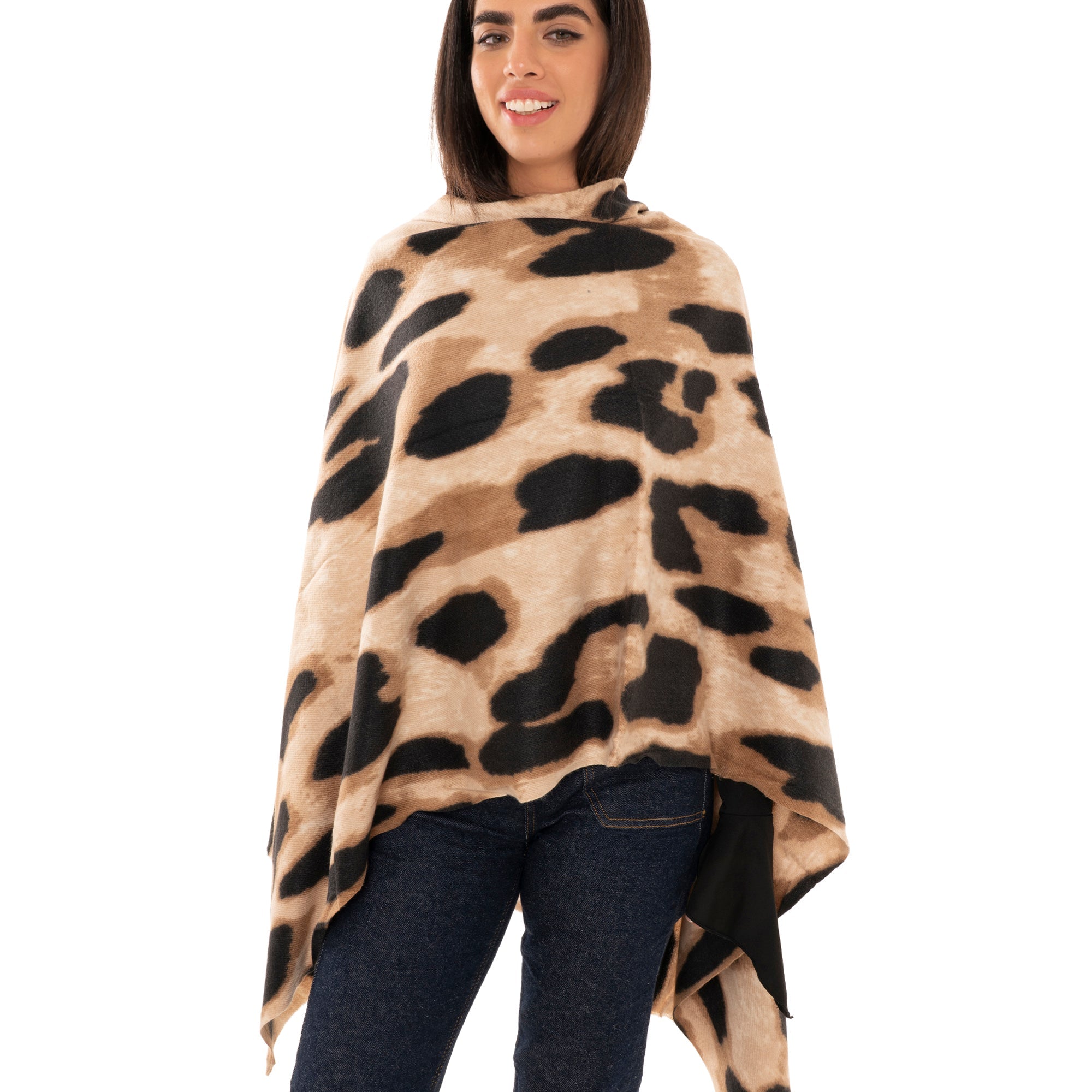 Sciarpa in lana con stampa maculata tono marrone - Mya Accessories