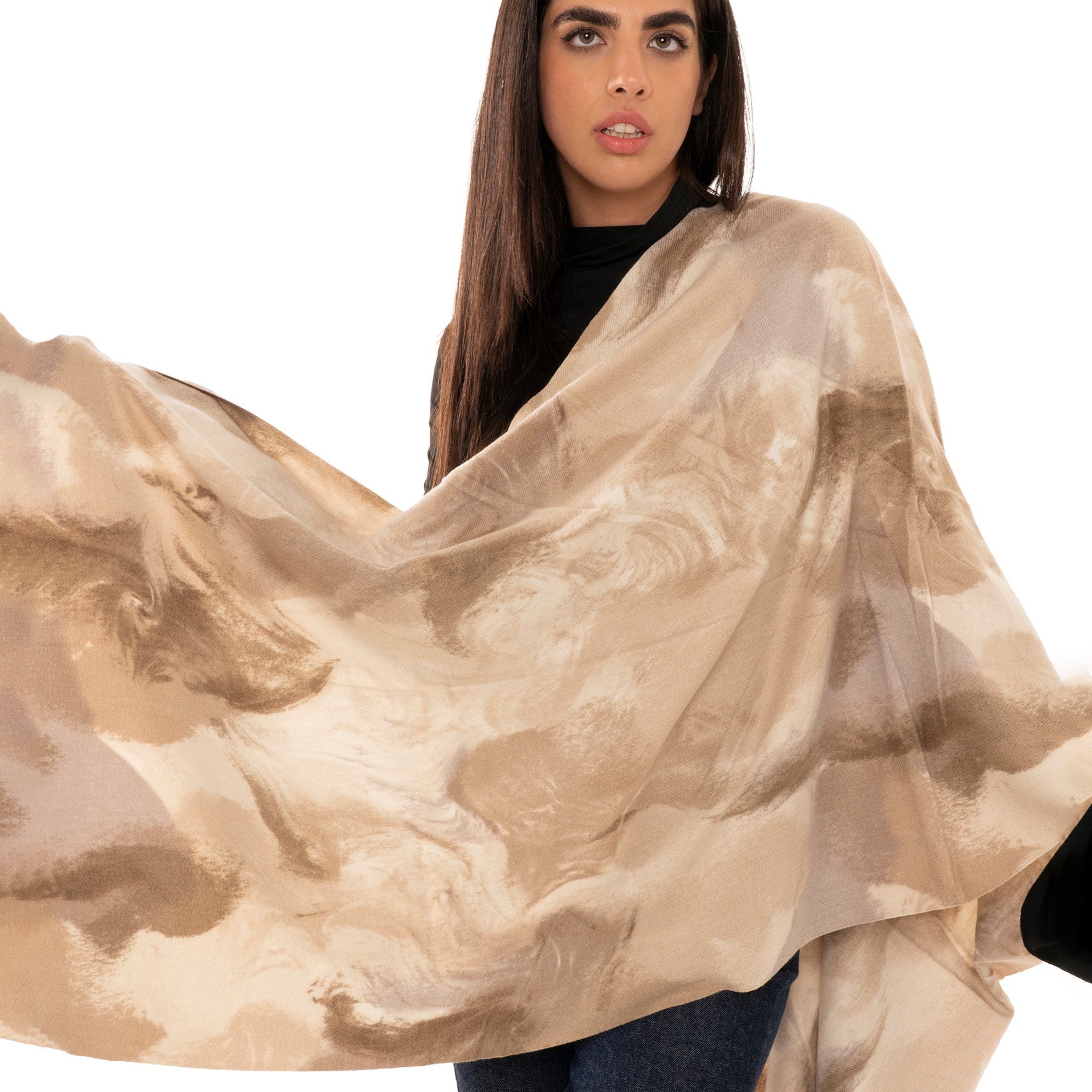 Sciarpa in lana con stampa sfumata tono beige - Mya Accessories