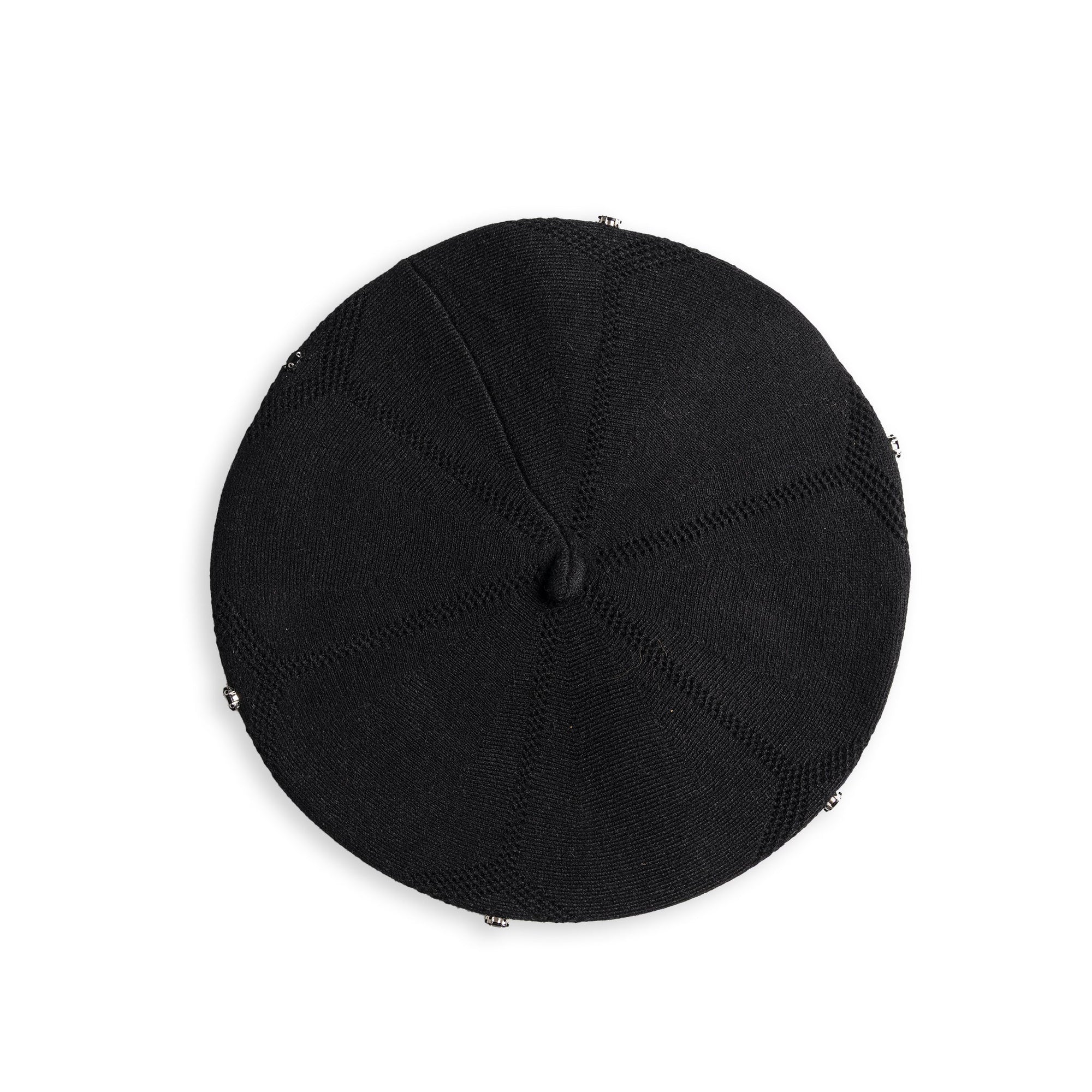 Cappello a basco in lana a tinta unita nera con pietre crystal - Mya Accessories