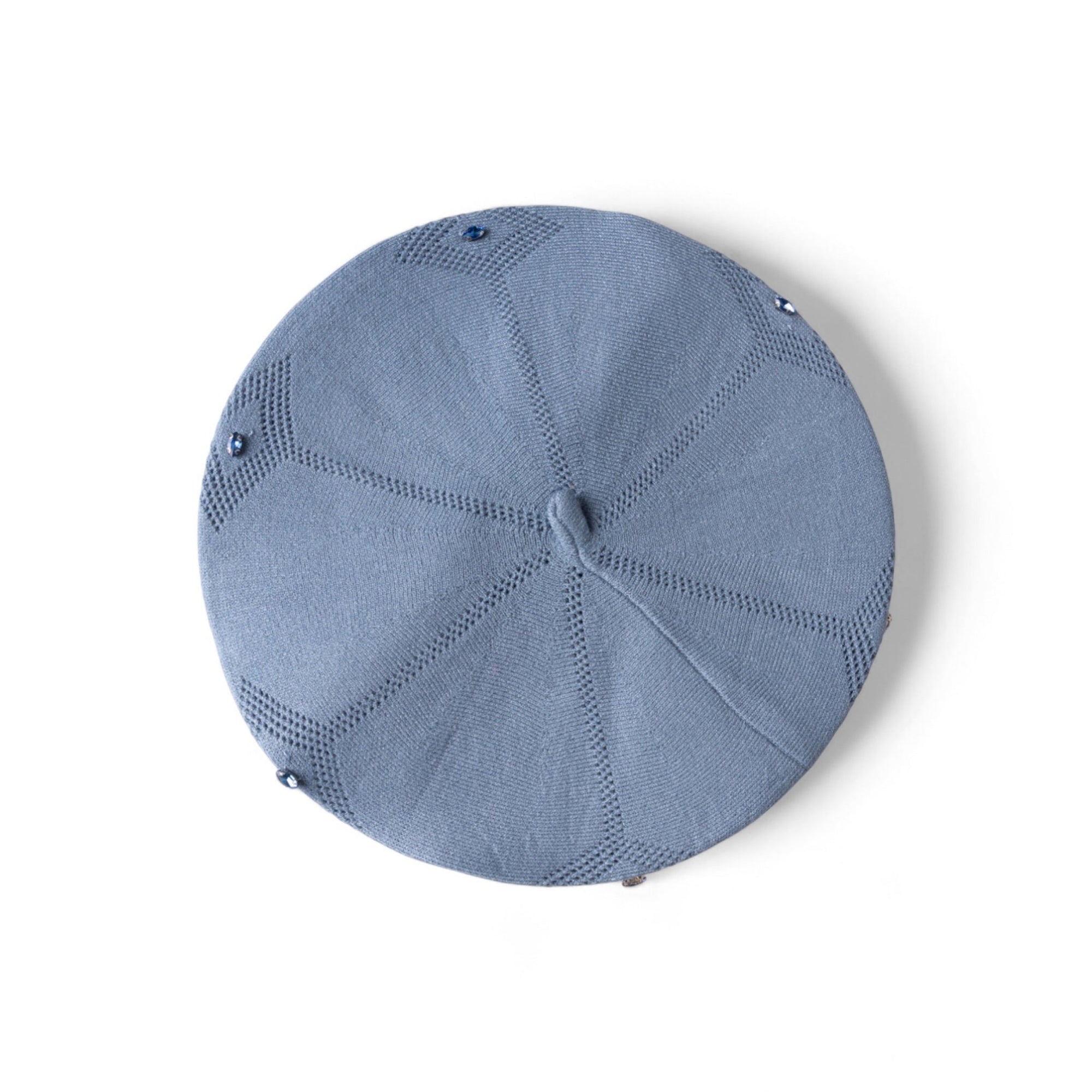 Cappello a basco in lana a tinta unita azzurro con pietre crystal - Mya Accessories