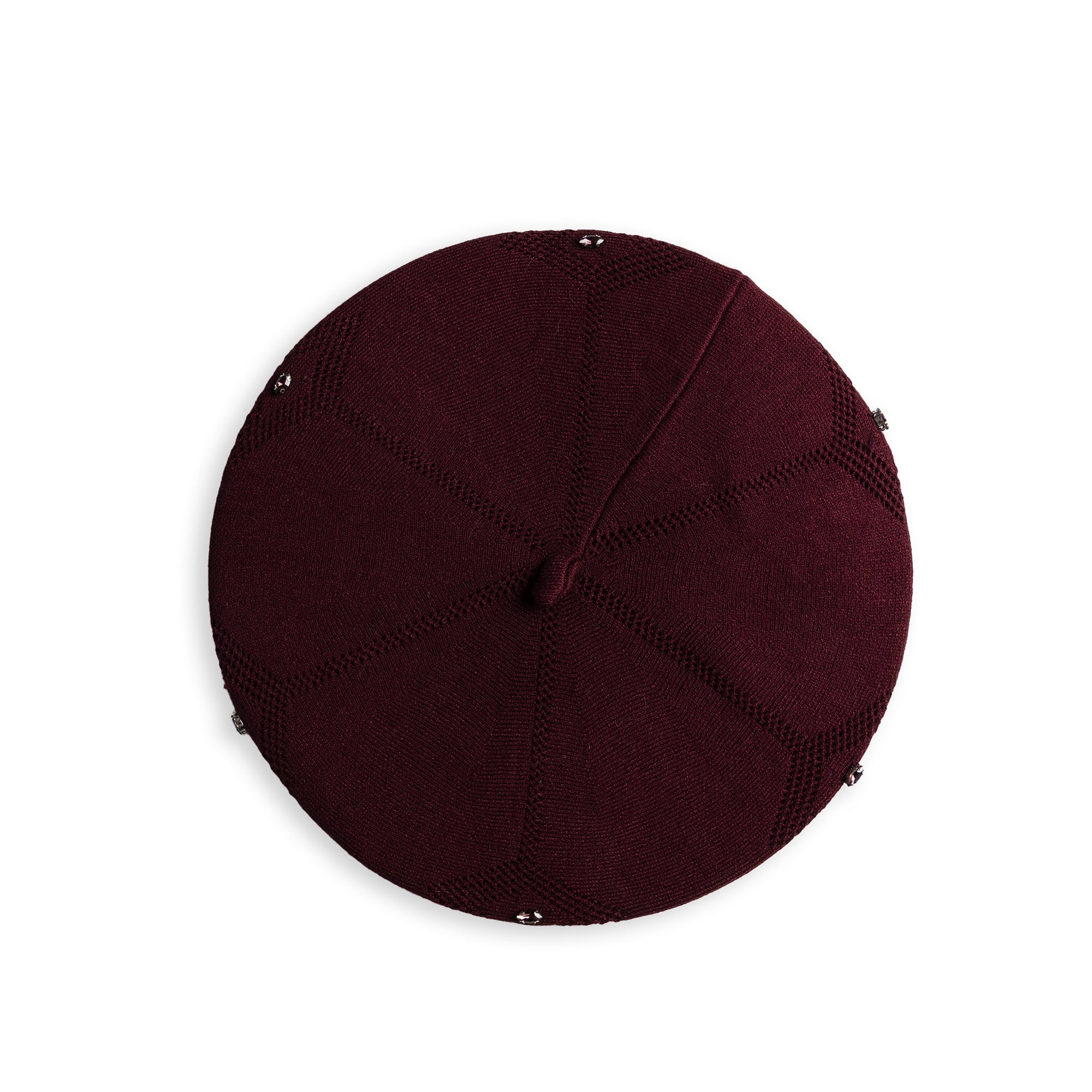 Cappello a basco in lana a tinta unita bordeaux con pietre crystal - Mya Accessories