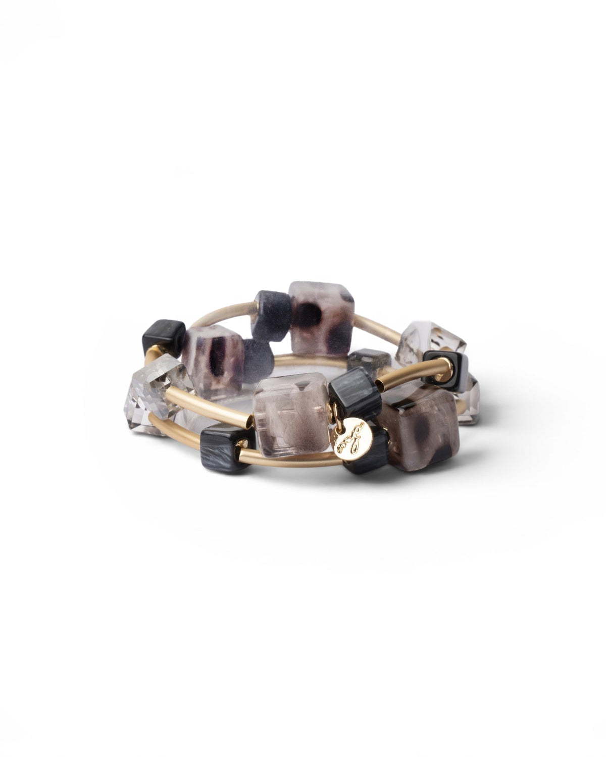 Bracciale elastico in metallo con pietre a cubo in resina animalier tono grigio - Mya Accessories