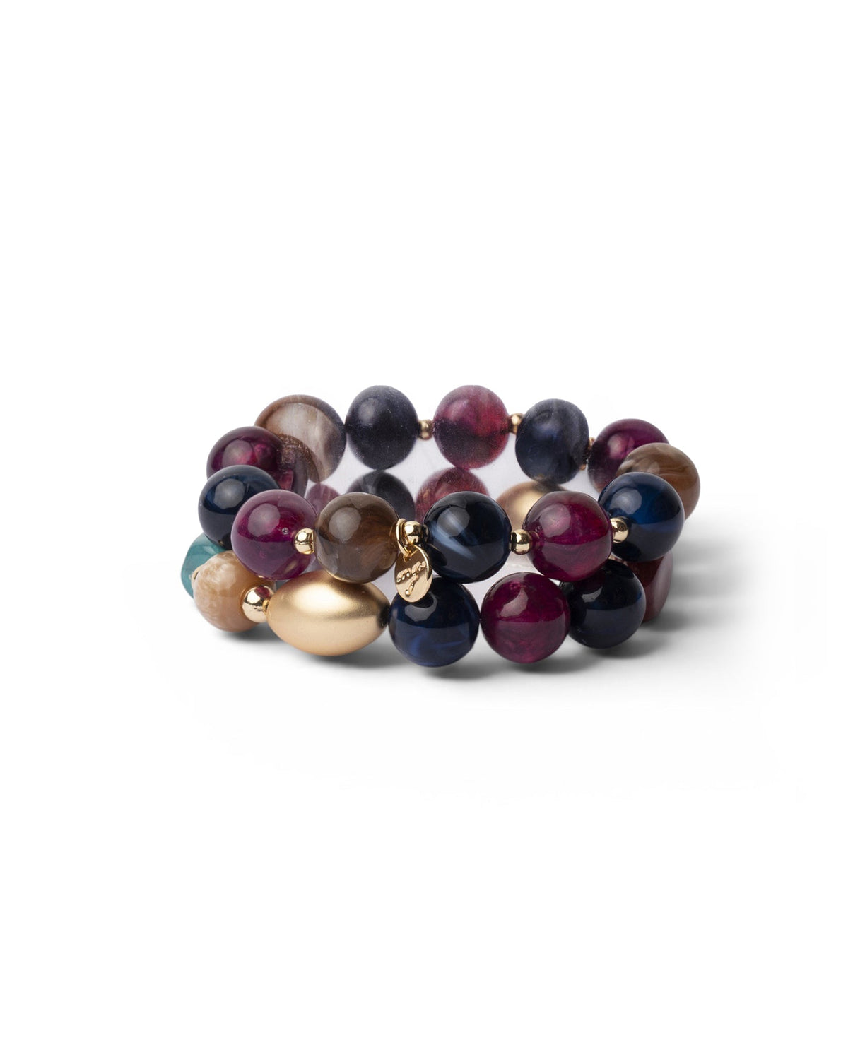 Bracciale elastico a due fili con pietre in acrilico blu e viola - Mya Accessories