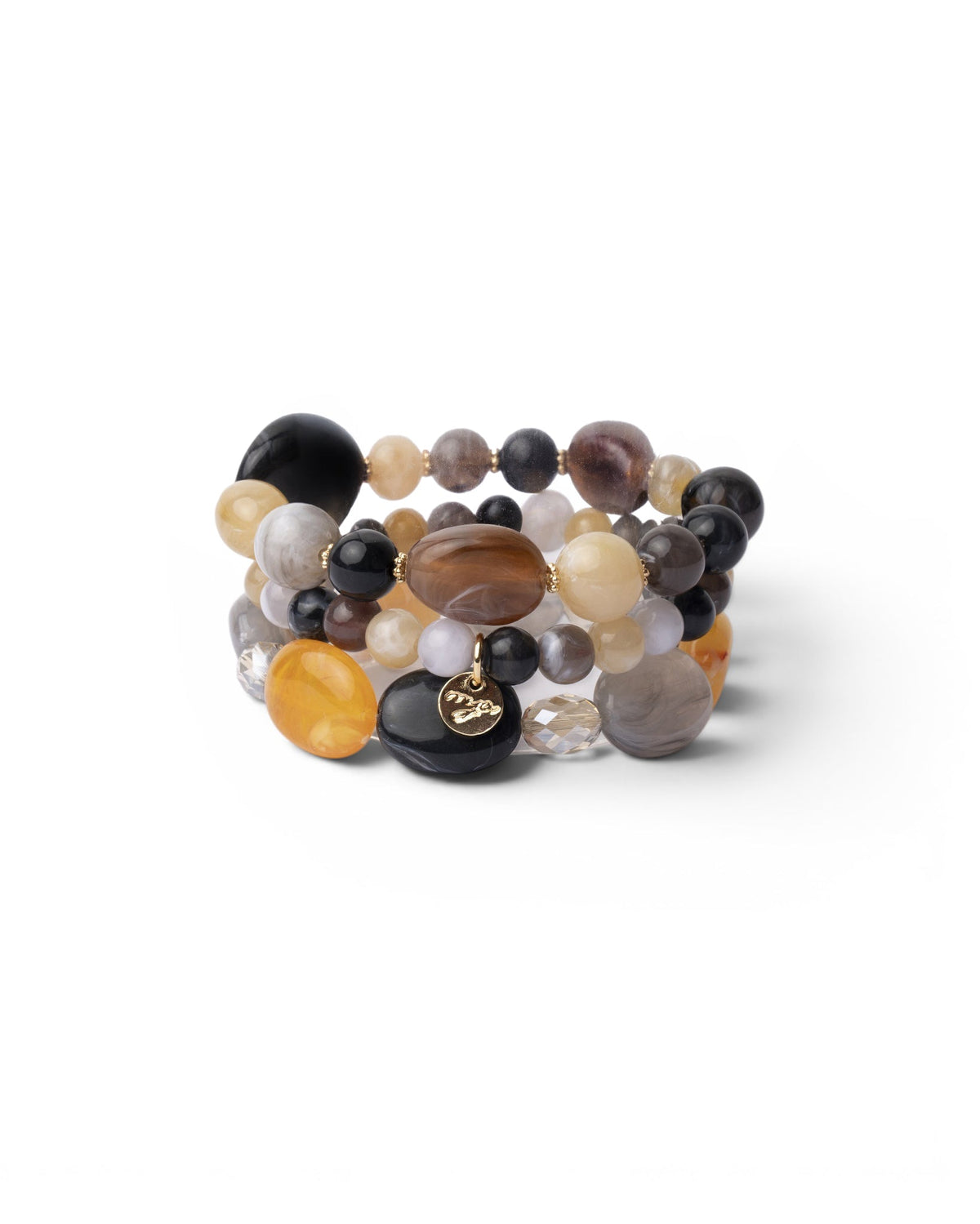 Bracciale elastico a tre fili con pietre in acrilico tono grigio e giallo - Mya Accessories