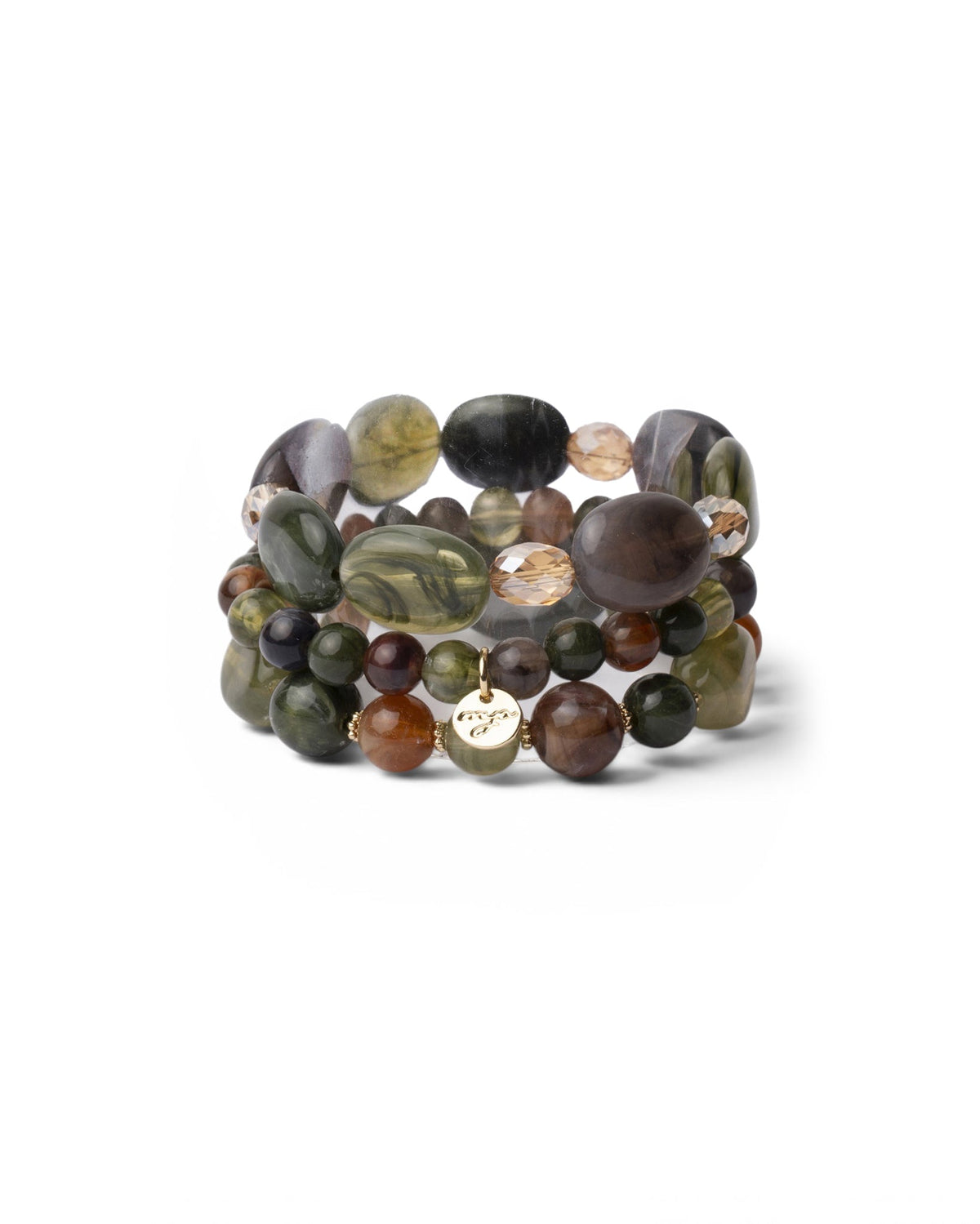 Bracciale elastico a tre fili con pietre in acrilico tono verde - Mya Accessories