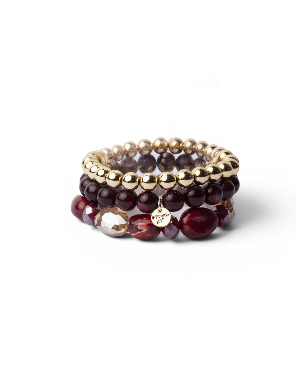 Bracciale elastico multi filo con pietre in acrilico e vetro tono rosso - Mya Accessories