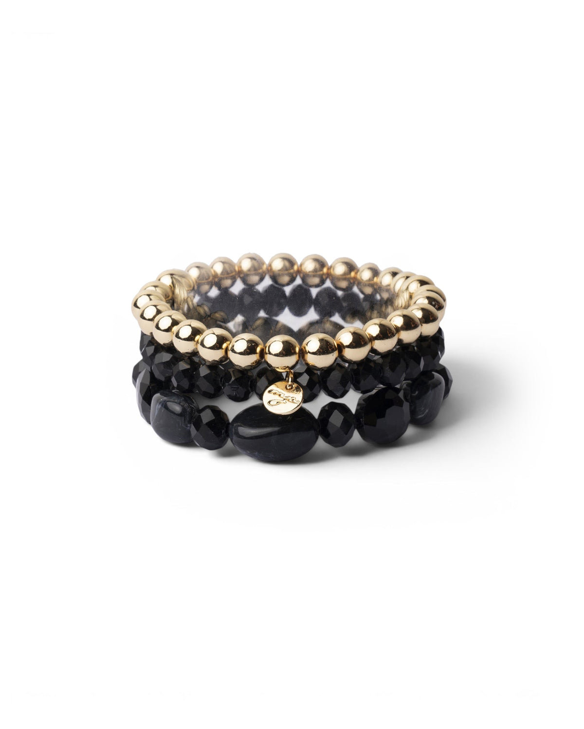 Bracciale elastico multi filo con pietre in acrilico e vetro nere - Mya Accessories