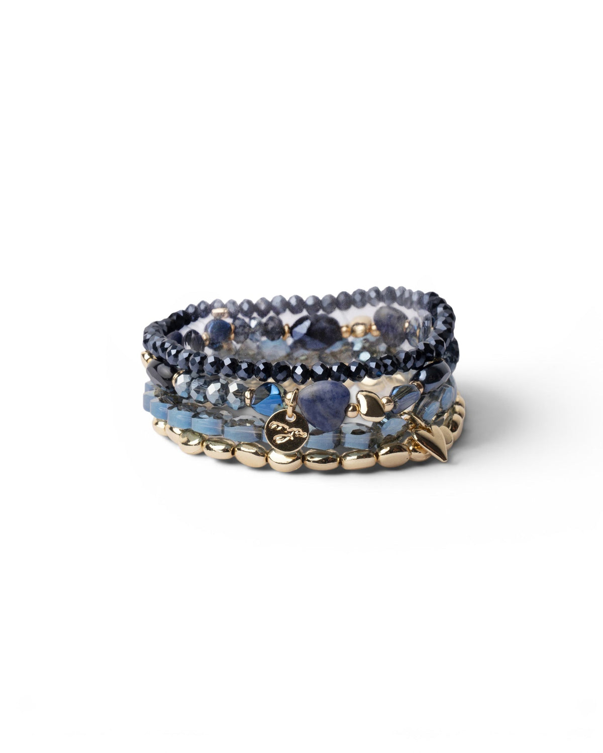 Bracciale elastico multi filo con pietre in vetro tono blu - Mya Accessories