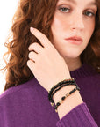 Bracciale elastico multi filo con pietre in vetro nere - Mya Accessories