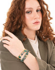 Bracciale elastico multi filo con pietre in vetro tono verde scuro - Mya Accessories