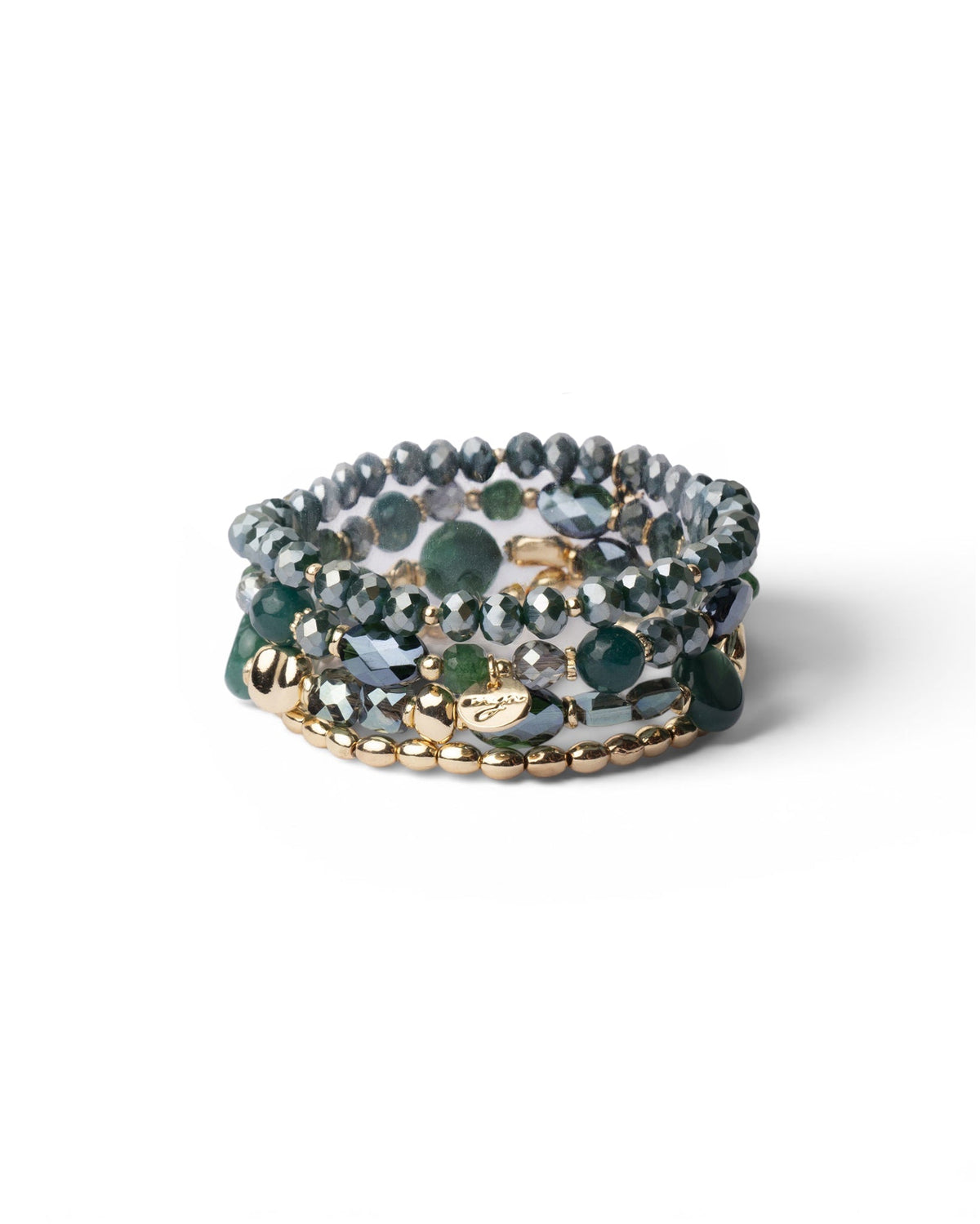 Bracciale elastico multi filo con pietre in vetro tono verde scuro - Mya Accessories