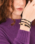 Bracciale elastico multi filo con pietre in vetro nere - Mya Accessories