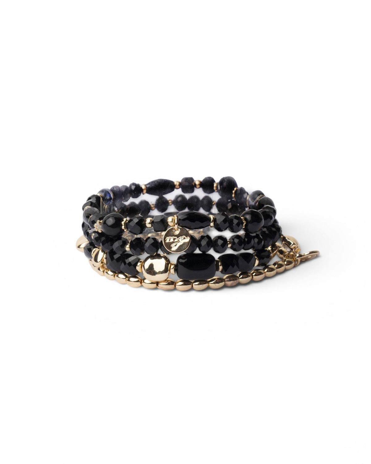 Bracciale elastico multi filo con pietre in vetro nere - Mya Accessories
