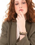 Bracciale elastico multi filo con pietre in vetro tono marrone scuro - Mya Accessories