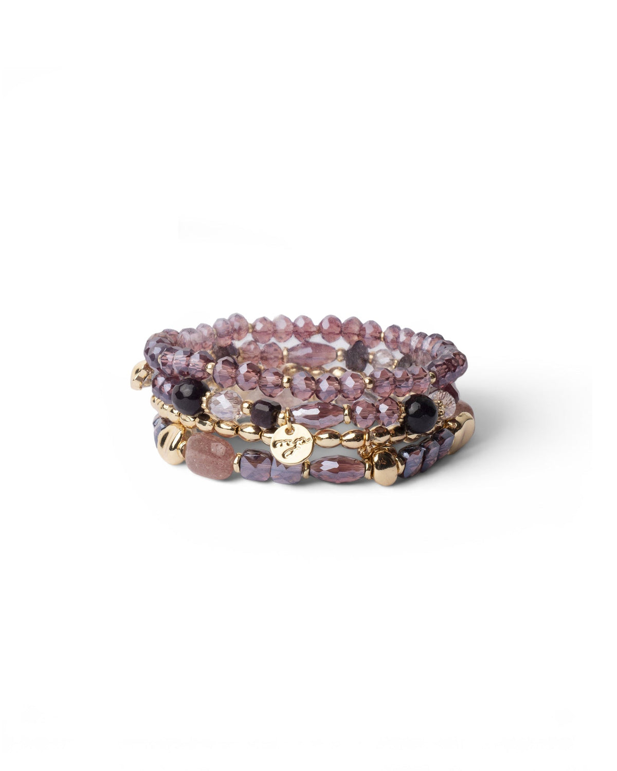 Bracciale elastico multi filo con pietre in vetro tono violaceo - Mya Accessories