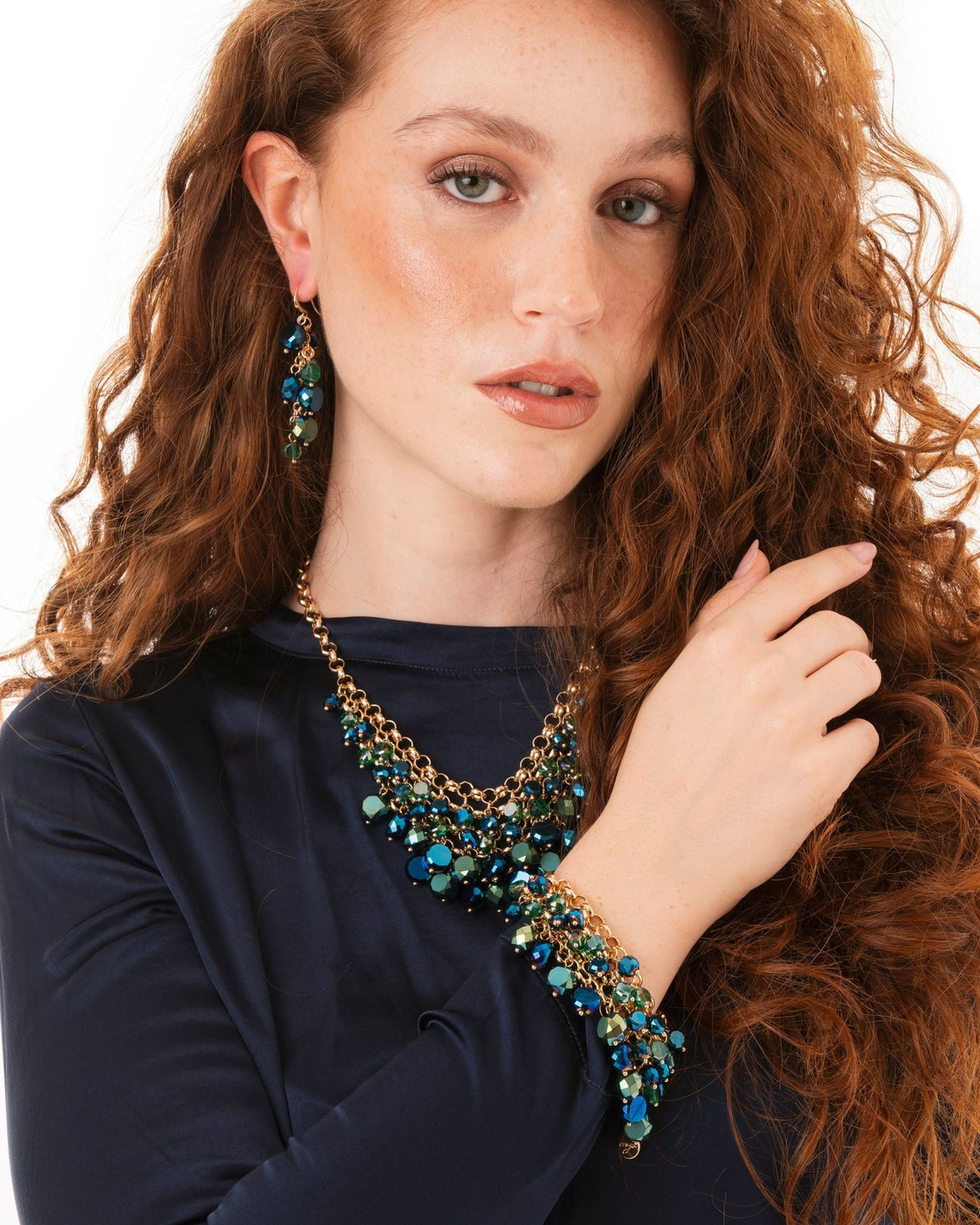 Bracciale a catena con pietre pendenti in vetro tono blu - Mya Accessories