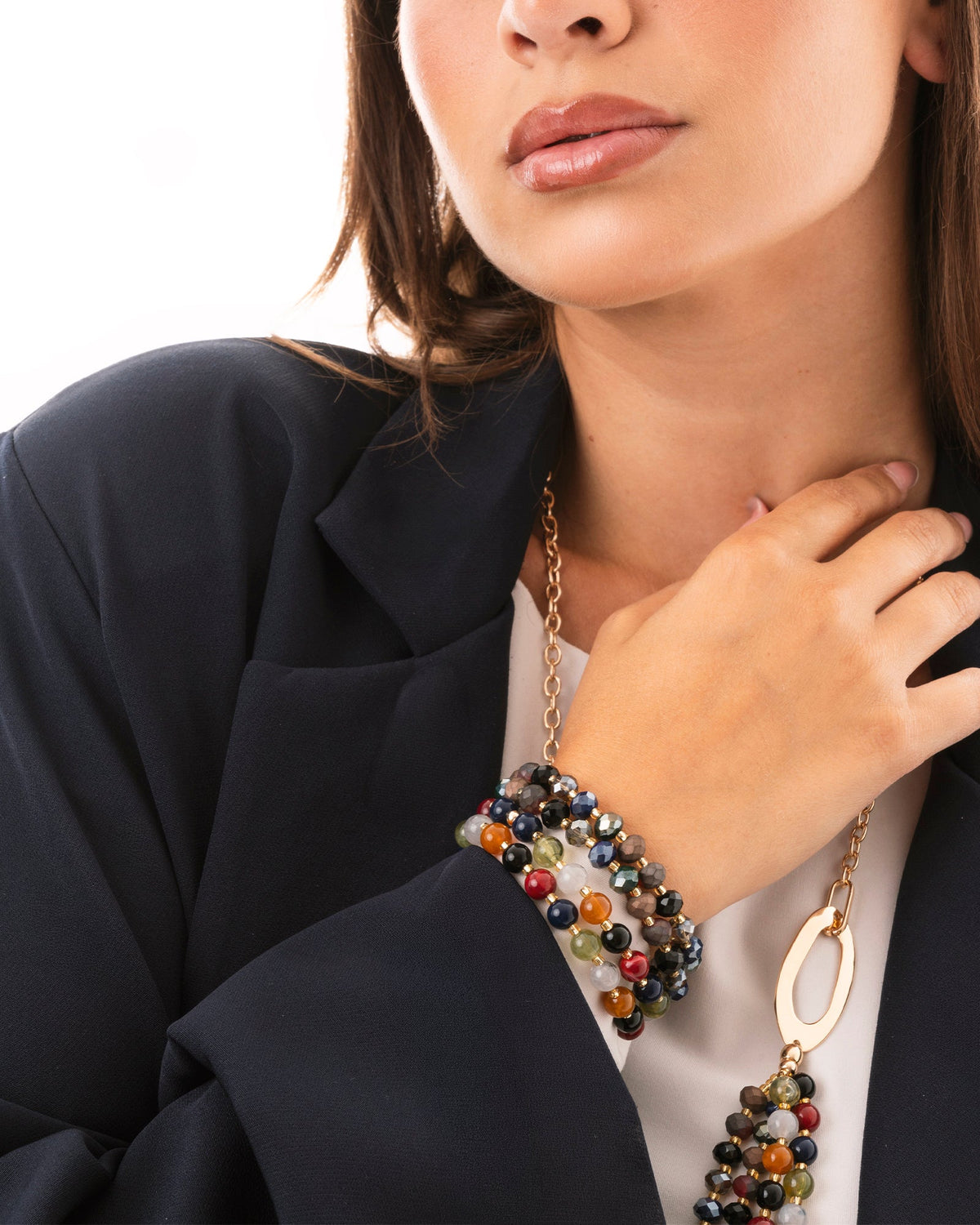 Bracciale elastico a quattro fili con pietre in acrilico multicolore - Mya Accessories