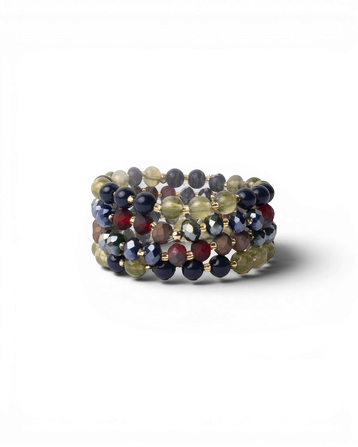 Bracciale elastico a quattro fili con pietre in acrilico tono verde e blu - Mya Accessories
