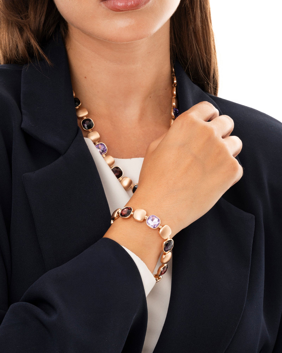Bracciale in metallo con inserti di pietre in vetro viola - Mya Accessories