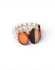 Bracciale doppio filo elastico con perle in vetro e pietre in acrilico ambra e marrone - Mya Accessories