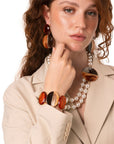Bracciale doppio filo elastico con perle in vetro e pietre in acrilico ambra e marrone - Mya Accessories