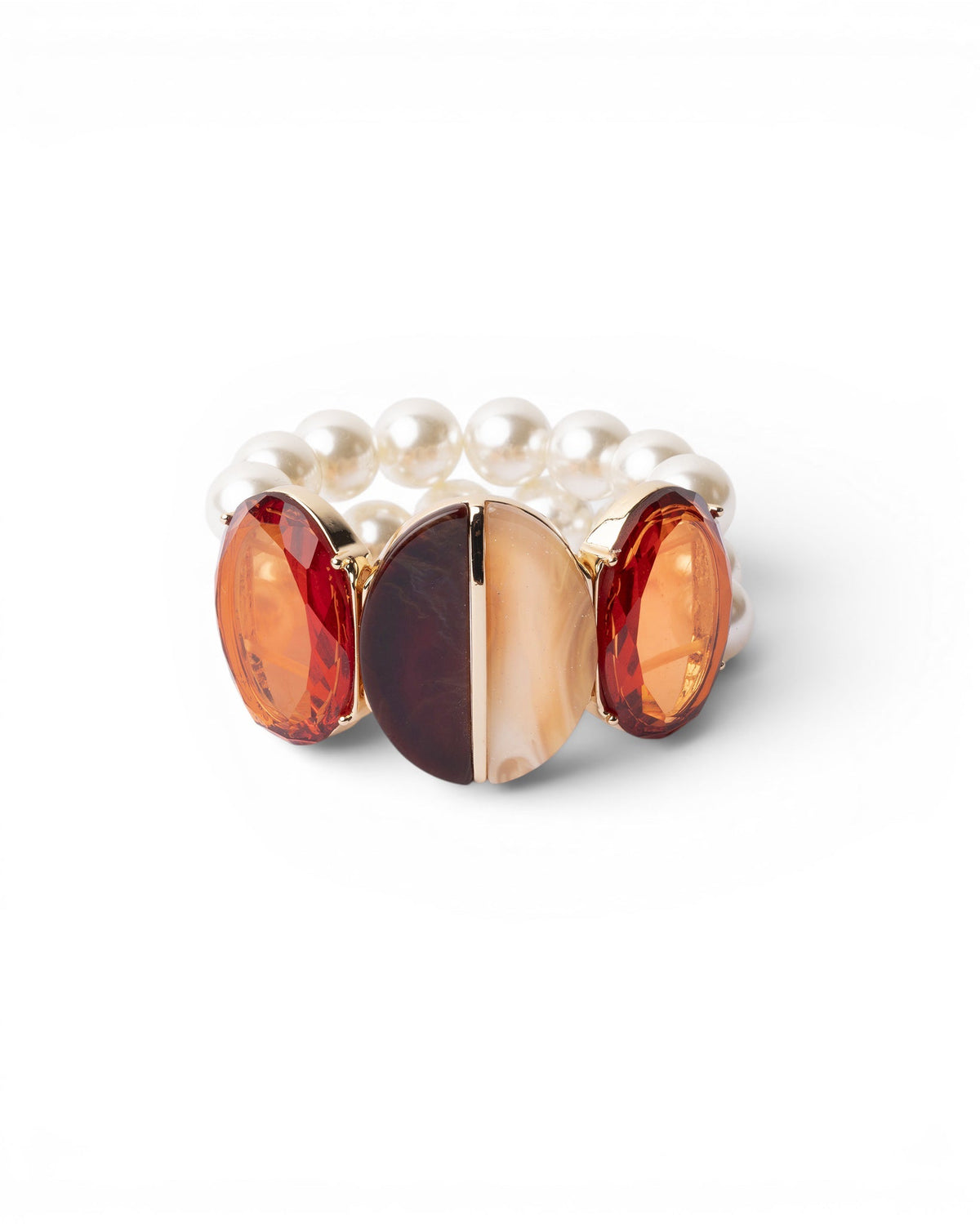 Bracciale doppio filo elastico con perle in vetro e pietre in acrilico ambra e marrone - Mya Accessories