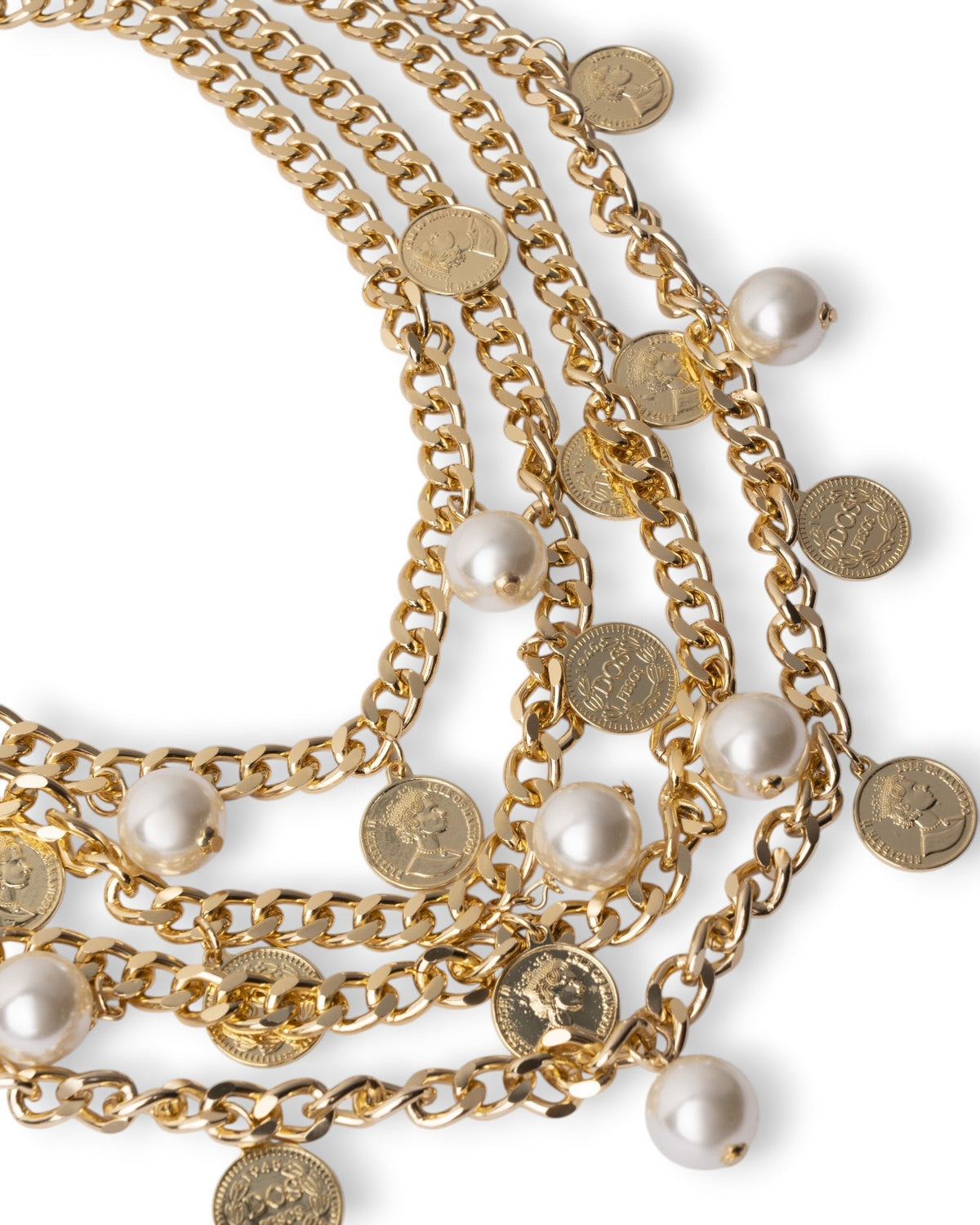 Collana girocollo multi catene con perle in vetro e medagliette in metallo - Mya Accessories