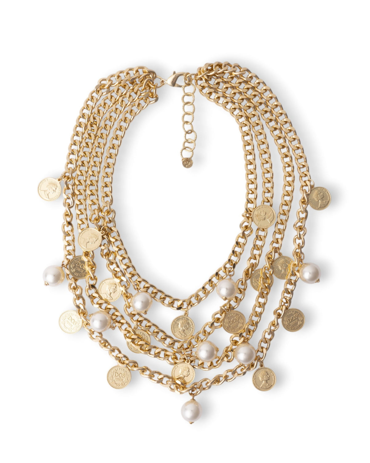 Collana girocollo multi catene con perle in vetro e medagliette in metallo - Mya Accessories