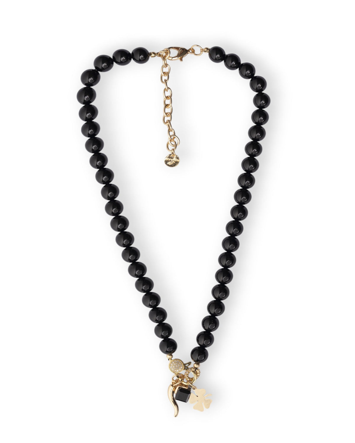 Collana girocollo con pietre in vetro nere e charms pendenti in metallo - Mya Accessories