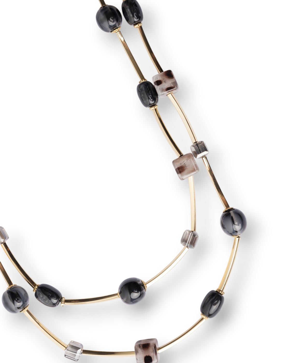Collana lunga a due fili in corda con pietre in resina tono grigio - Mya Accessories