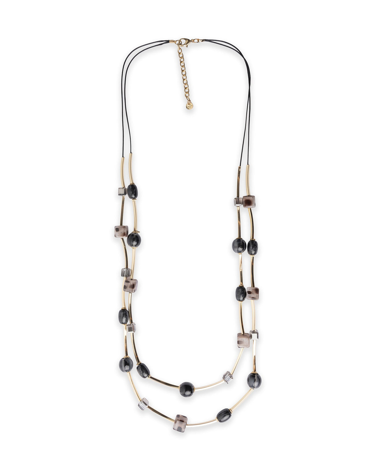 Collana lunga a due fili in corda con pietre in resina tono grigio - Mya Accessories