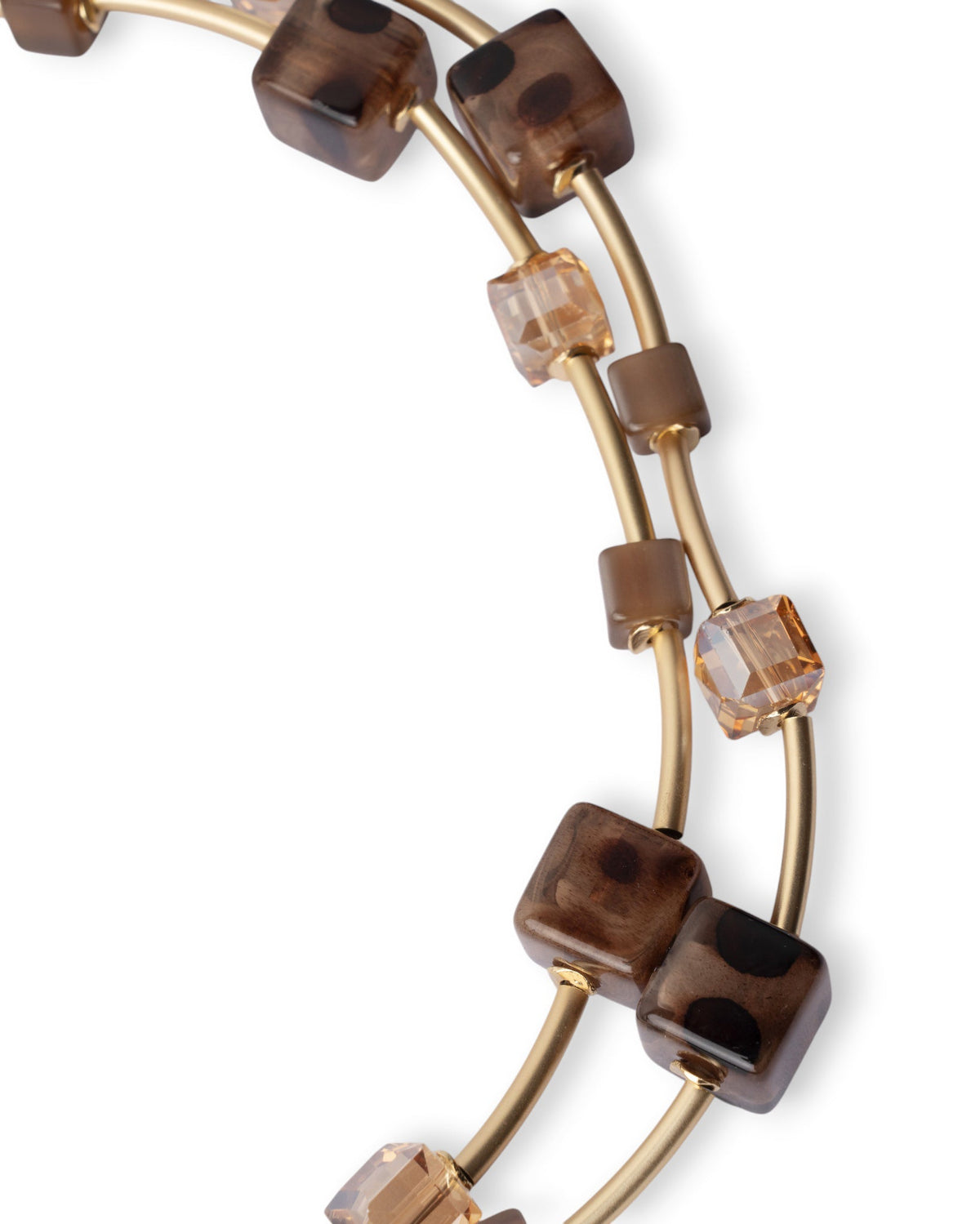 Collana girocollo a due fili con pietre a cubo in resina animalier tono beige - Mya Accessories