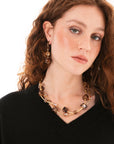 Collana girocollo a due fili con pietre a cubo in resina animalier tono beige - Mya Accessories