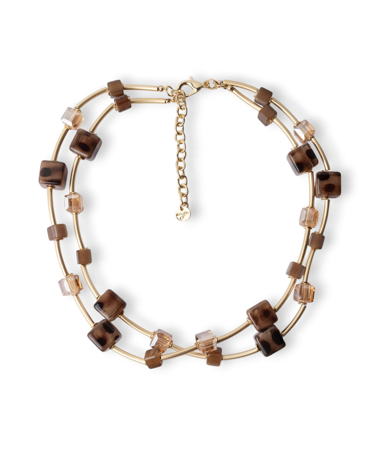 Collana girocollo a due fili con pietre a cubo in resina animalier tono beige - Mya Accessories