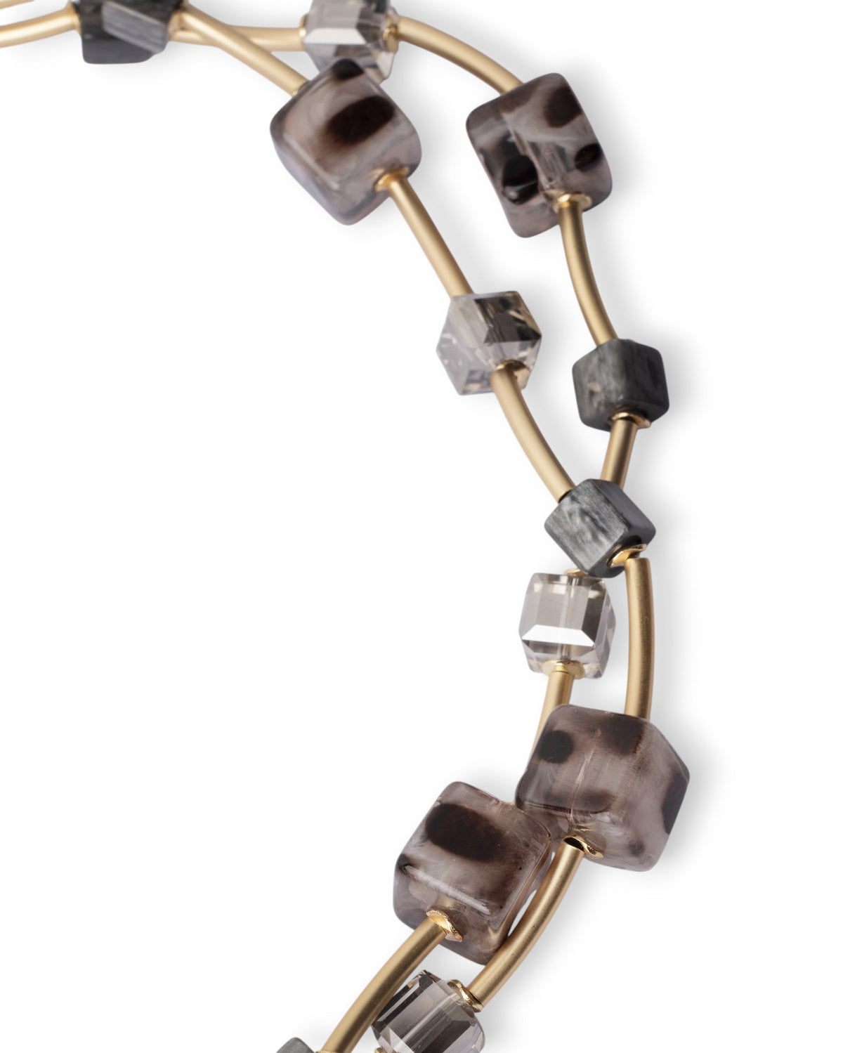 Collana girocollo a due fili con pietre a cubo in resina animalier tono grigio - Mya Accessories