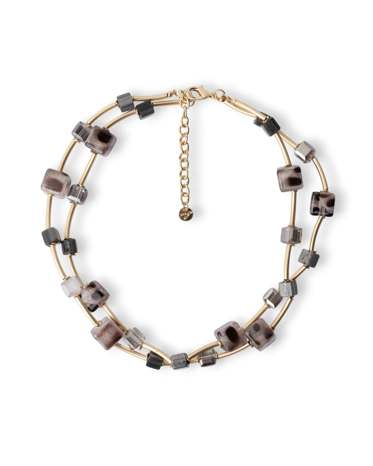 Collana girocollo a due fili con pietre a cubo in resina animalier tono grigio - Mya Accessories