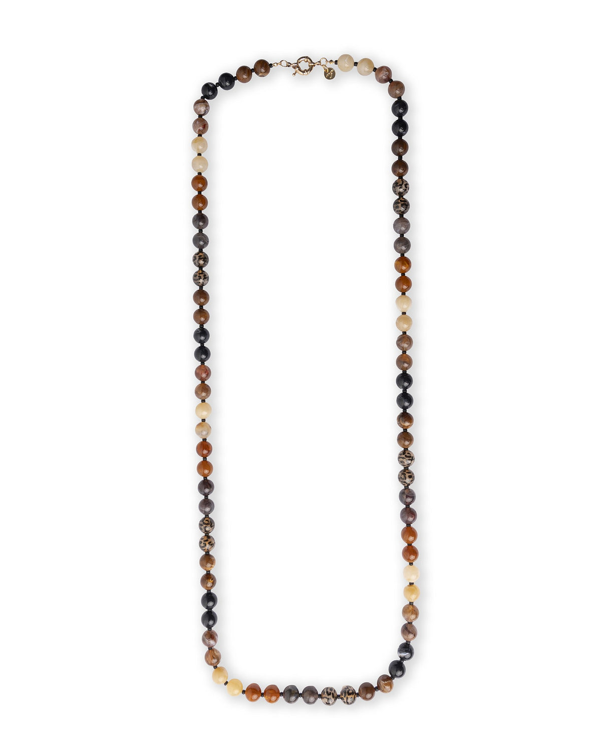 Collana lunga con sfere in acrilico e resina animalier sui toni del marrone - Mya Accessories