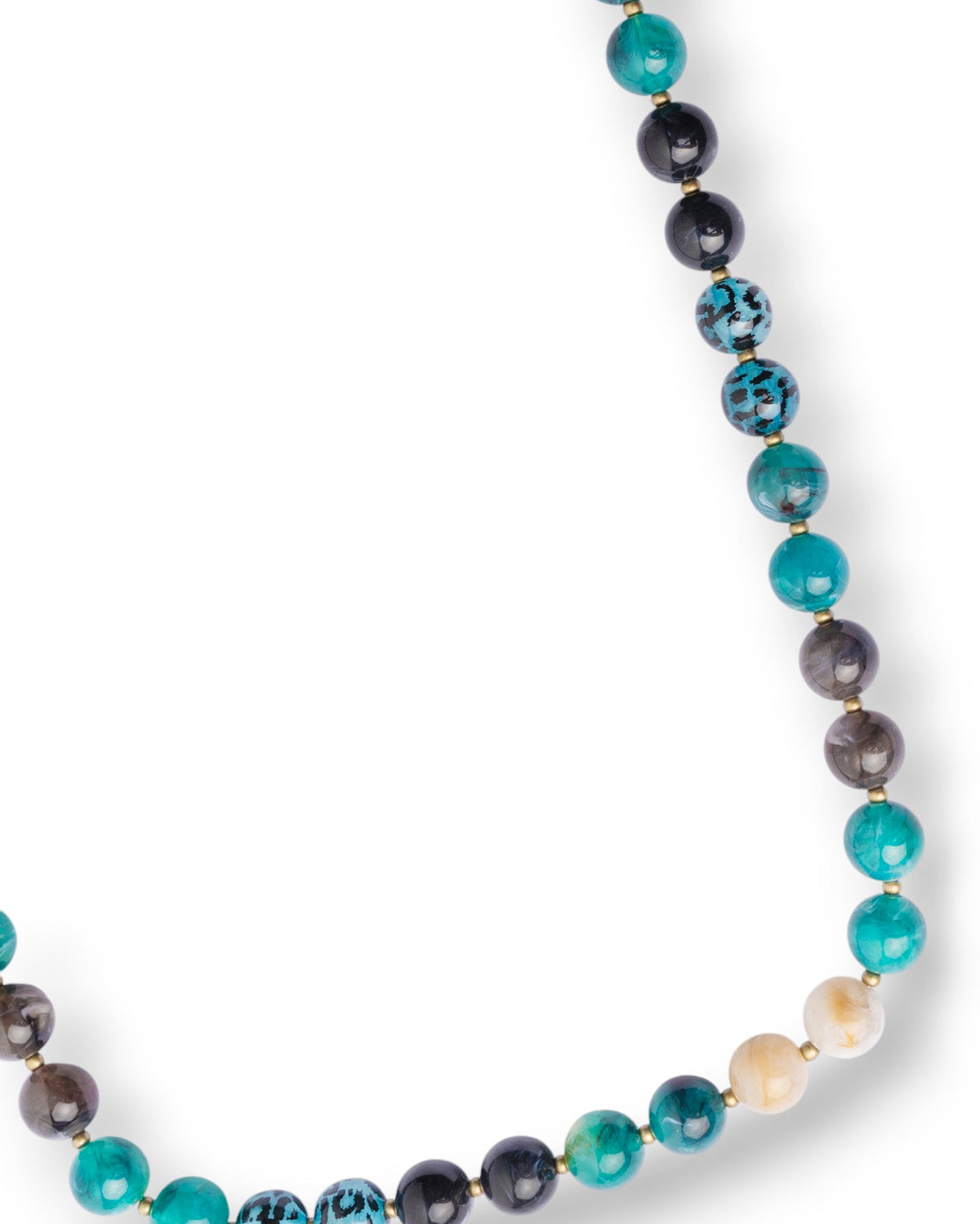 Collana lunga con sfere in acrilico e resina animalier sui toni del petrolio - Mya Accessories