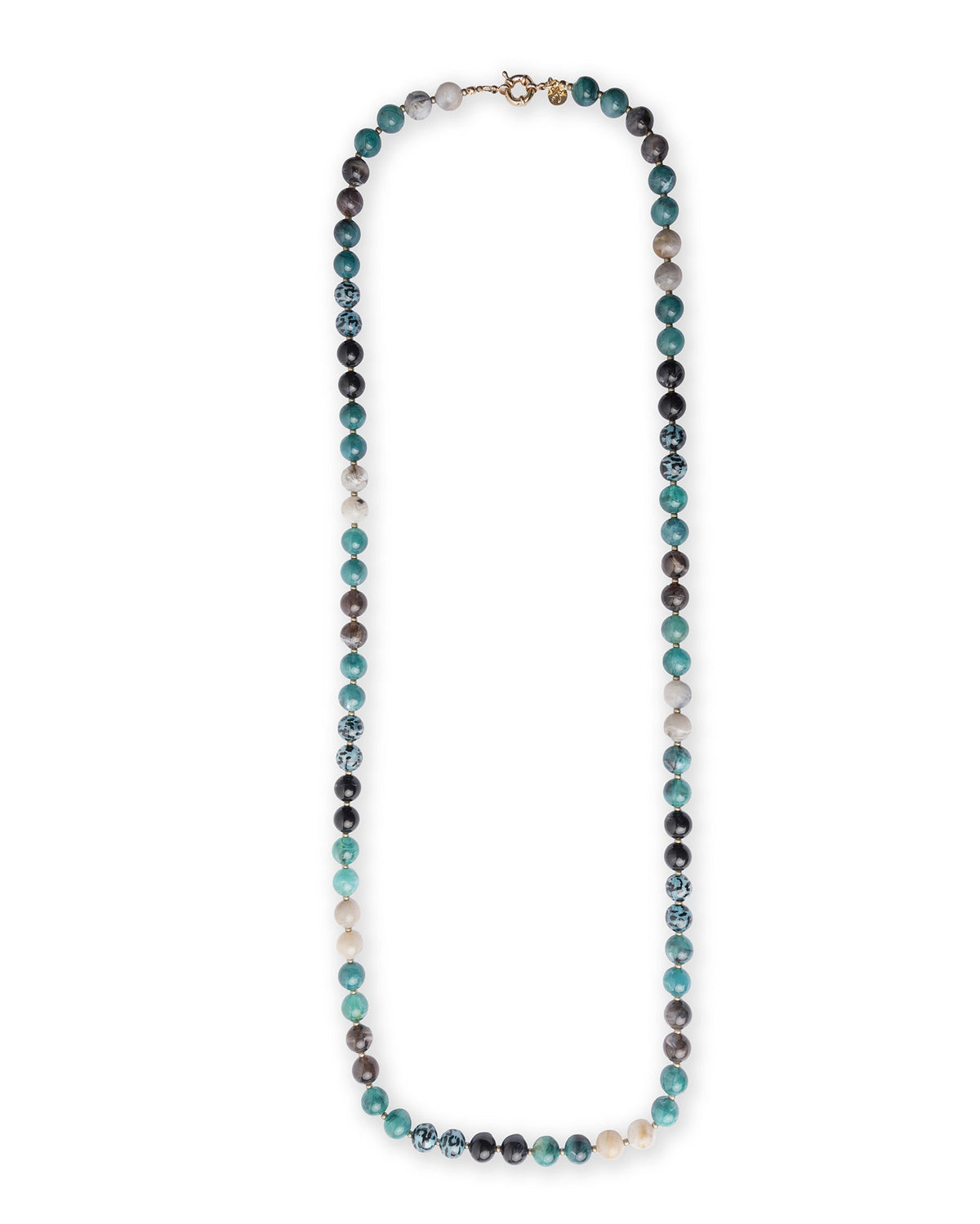 Collana lunga con sfere in acrilico e resina animalier sui toni del petrolio - Mya Accessories