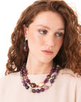 Collana girocollo a due fili con pietre in vetro ed acrilico animalier tono viola - Mya Accessories