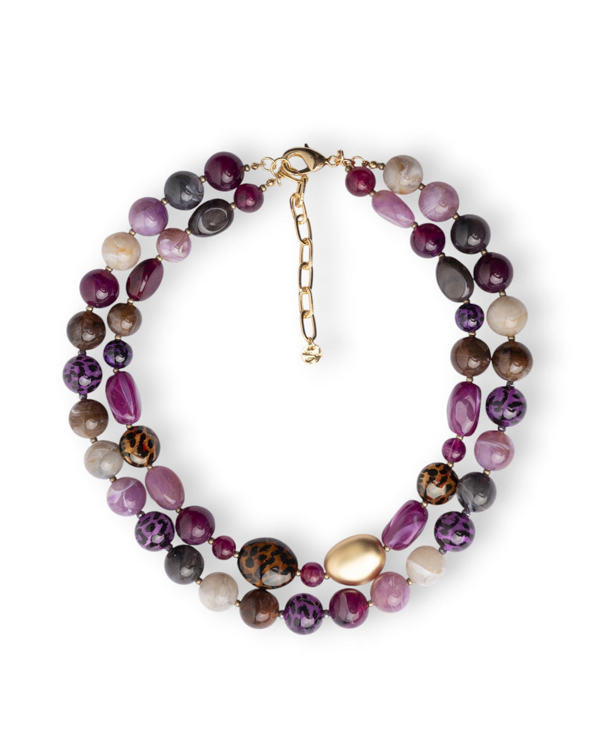 Collana girocollo a due fili con pietre in vetro ed acrilico animalier tono viola - Mya Accessories