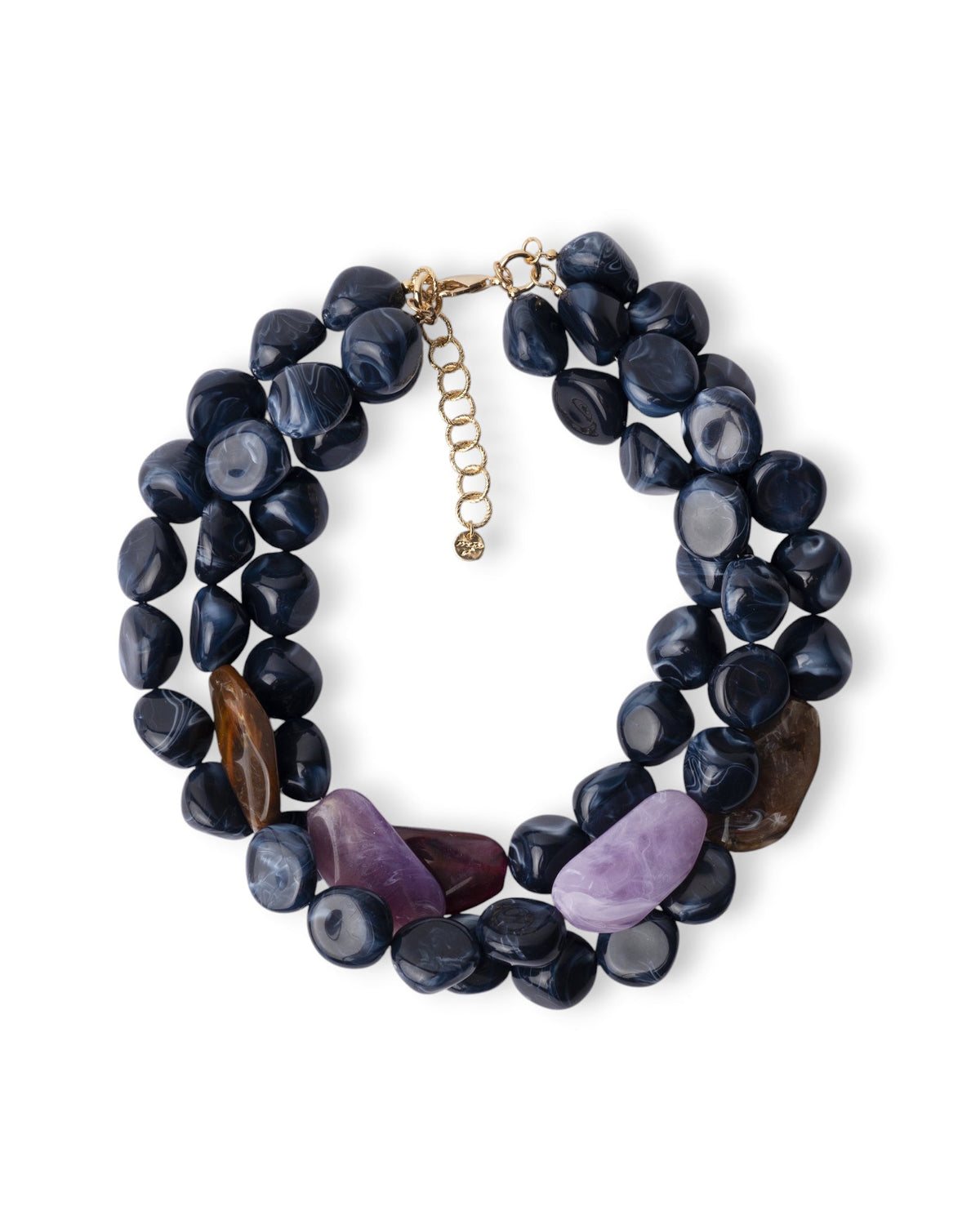 Collana girocollo a tre fili con pietre grandi in acrilico tono blu - Mya Accessories