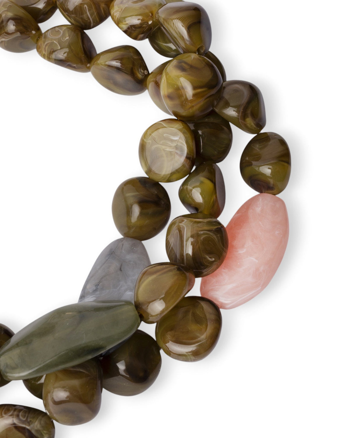 Collana girocollo a tre fili con pietre grandi in acrilico tono verde oliva - Mya Accessories