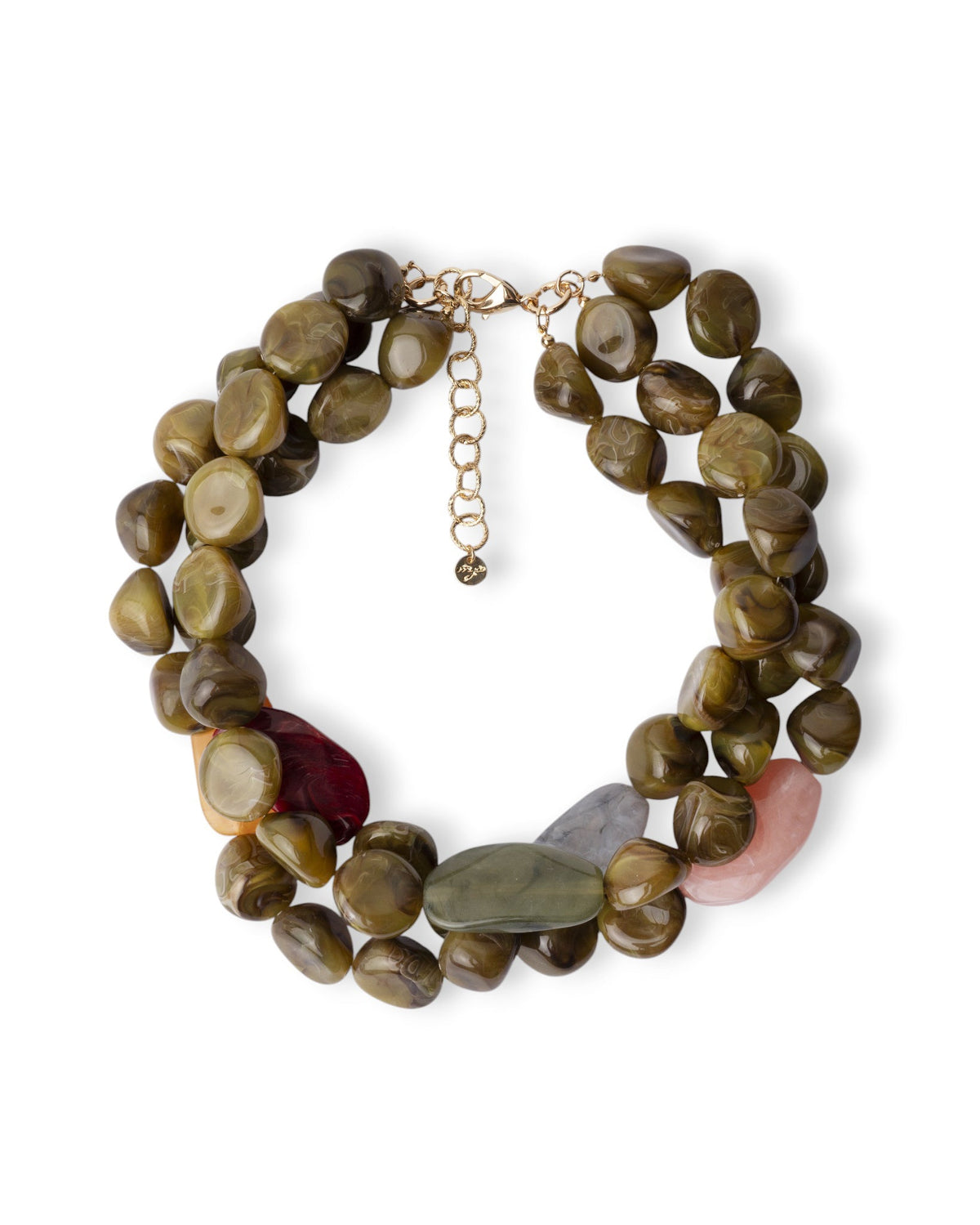 Collana girocollo a tre fili con pietre grandi in acrilico tono verde oliva - Mya Accessories