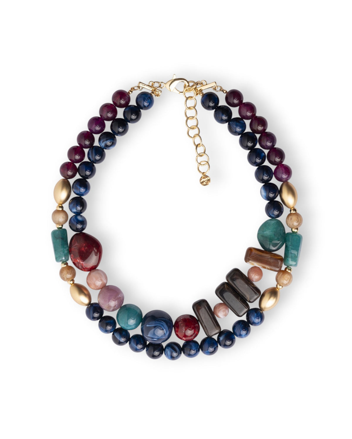 Collana a due fili con pietre in acrilico blu e viola - Mya Accessories