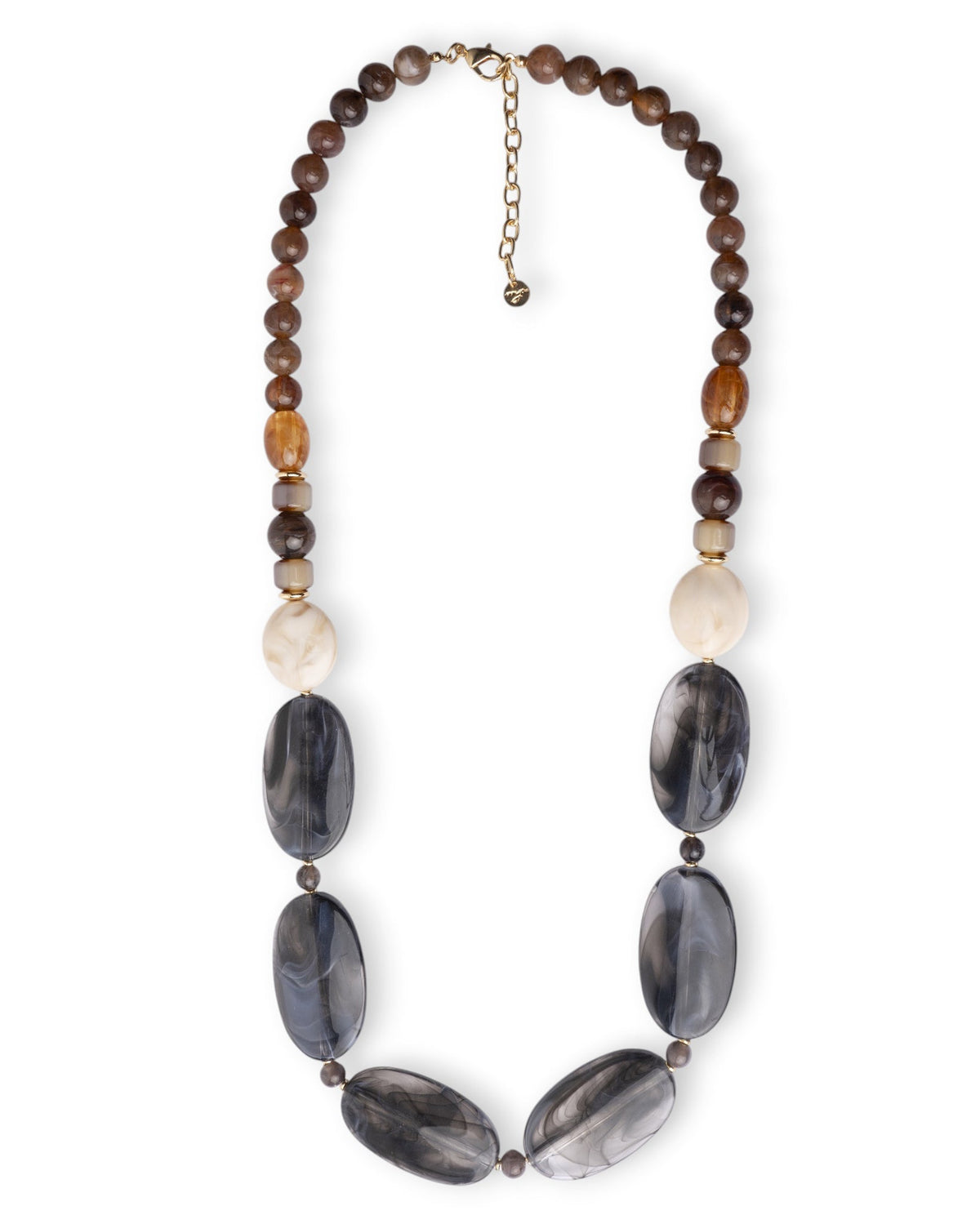 Collana lunga con pietre in acrilico e resina marrone e grigio - Mya Accessories