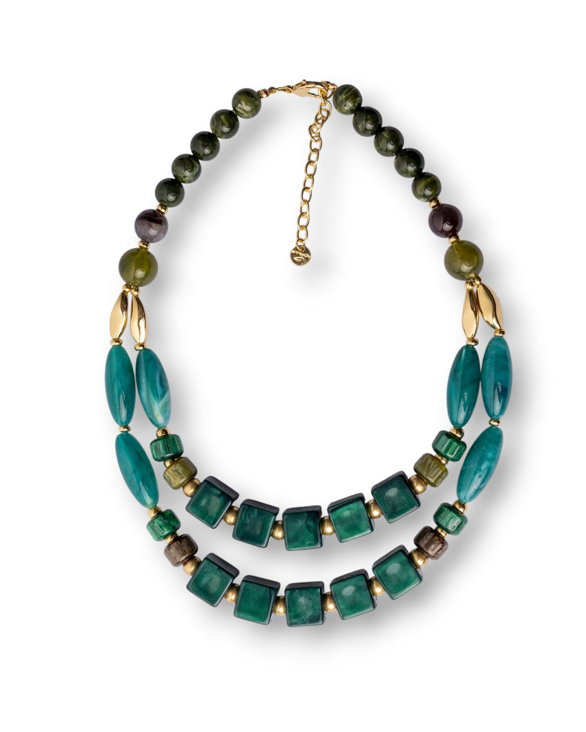 Collana a due fili con pietre in acrilico e resina tono petrolio - Mya Accessories