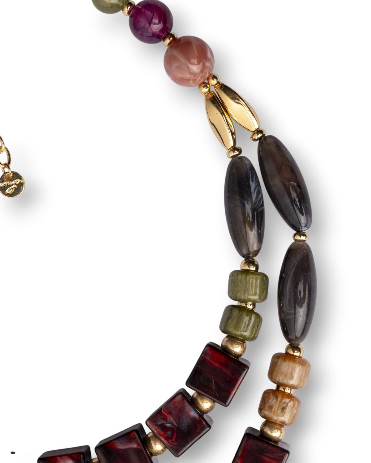 Collana due fili con pietre in acrilico e resina tono rosso e verde - Mya Accessories