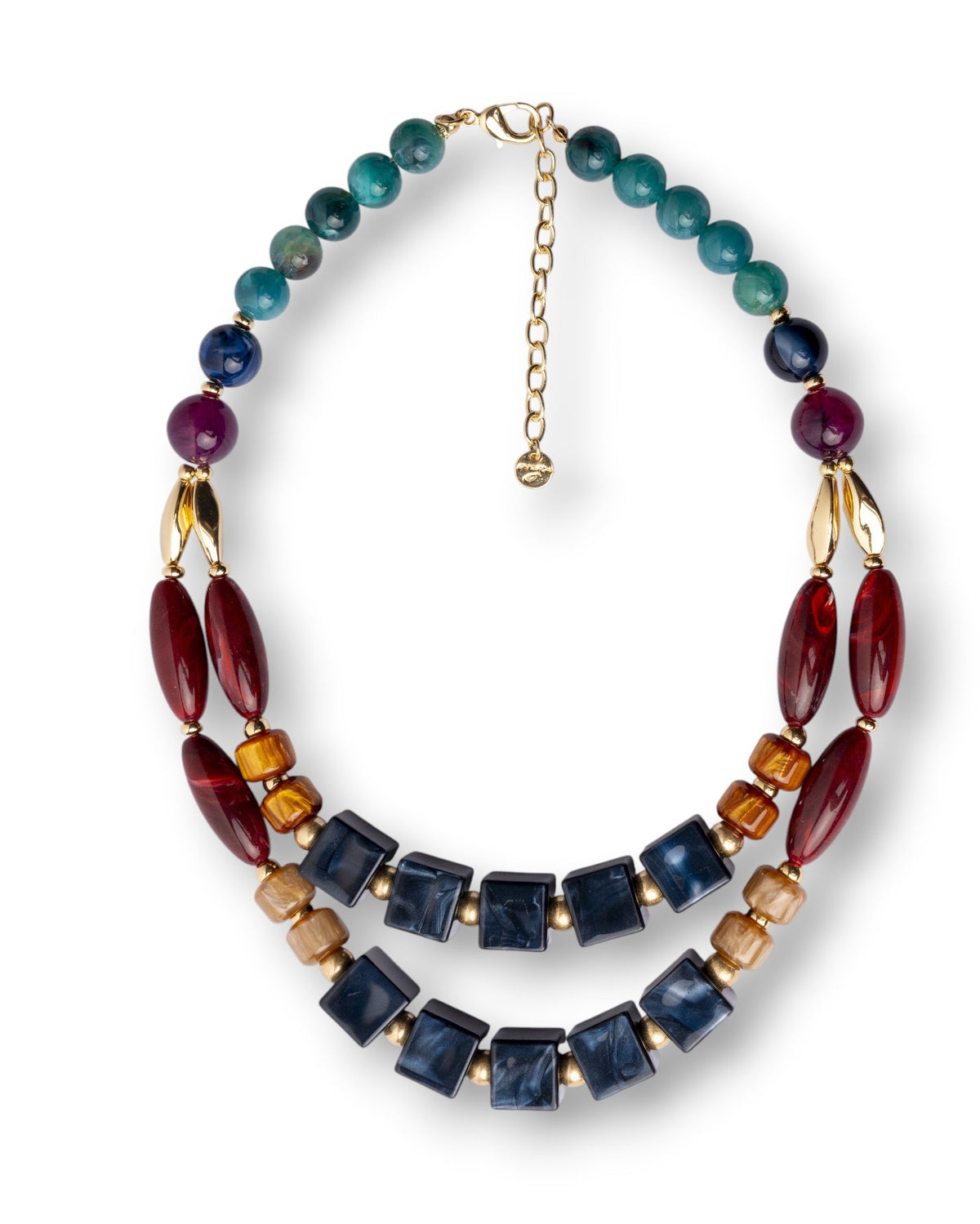 Collana multi fili con pietre in acrilico e resina tono blu - Mya Accessories